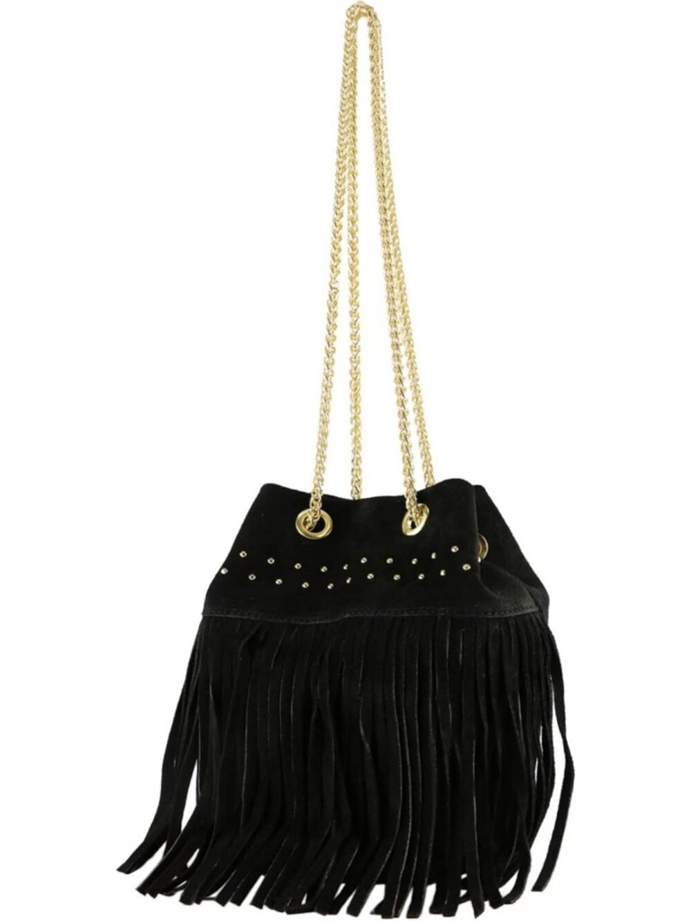 Chic Suede Shoulder Bag with Fringes & Gold Chain - Handmade in Italy
